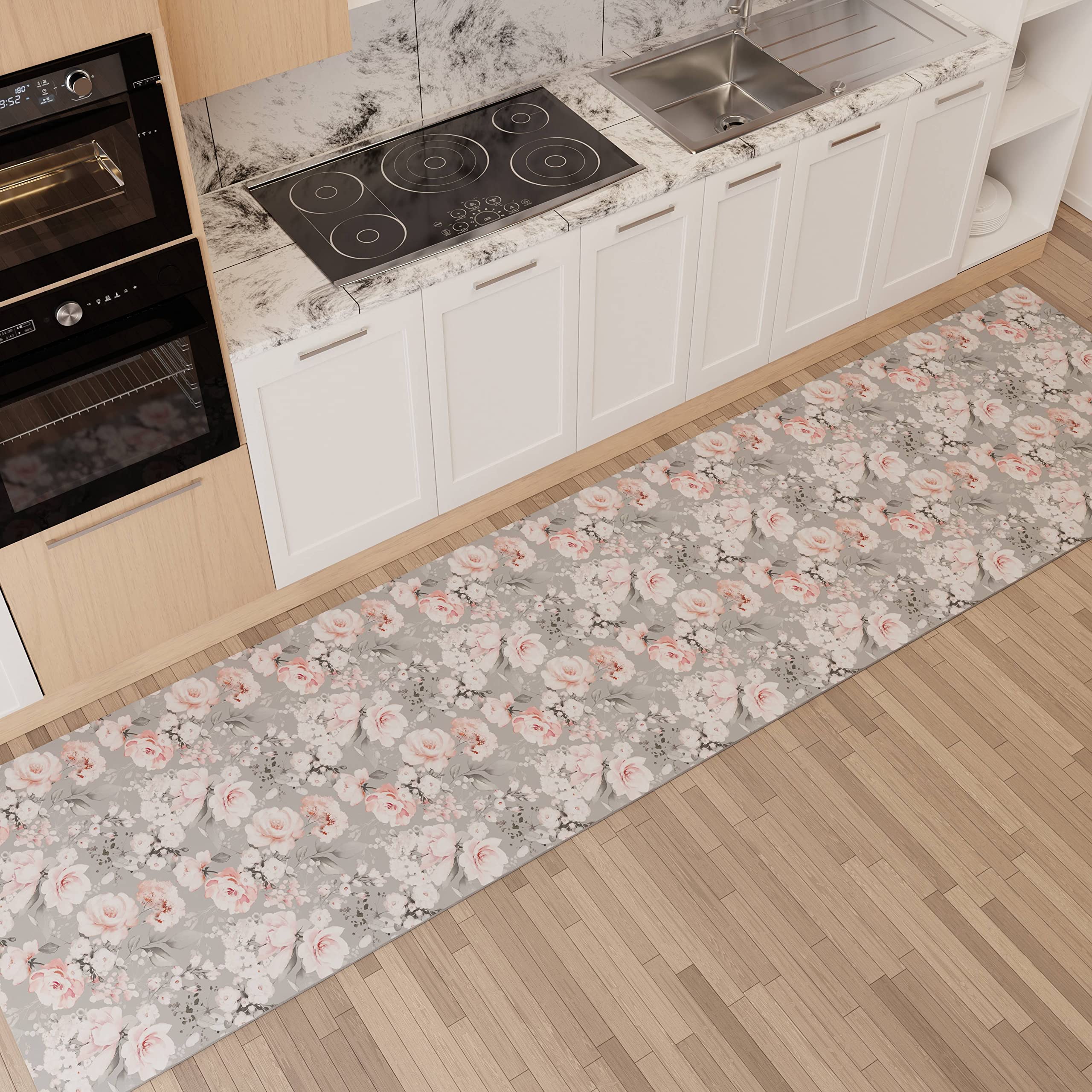 PETTI Artigiani Italiani - Kitchen Rug Runner Kitchen Non-Slip and Washable 52 x 80 cm Floral Design 17 Grey 100% Made in Italy - Image 2