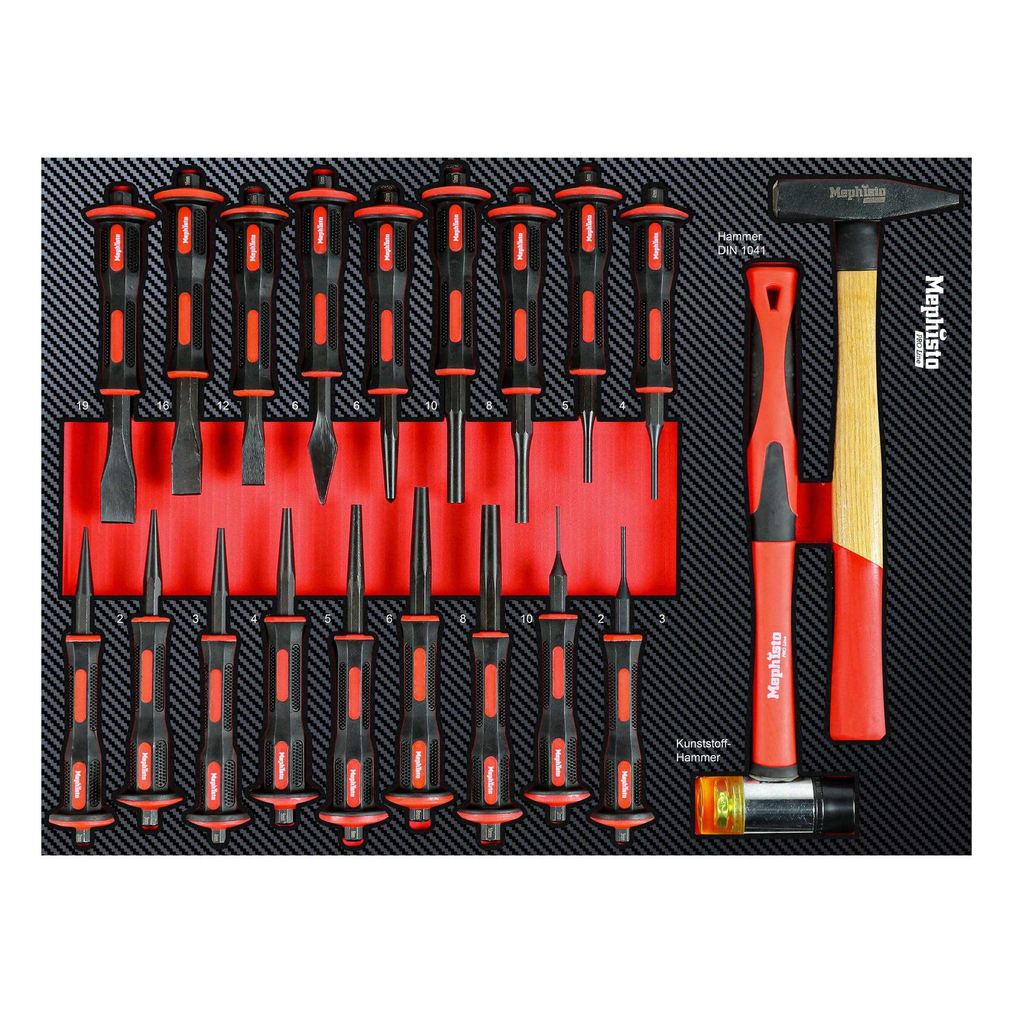Mephisto Pro Line - Juego de accesorios para carro de taller, diseño de martillo y punzones