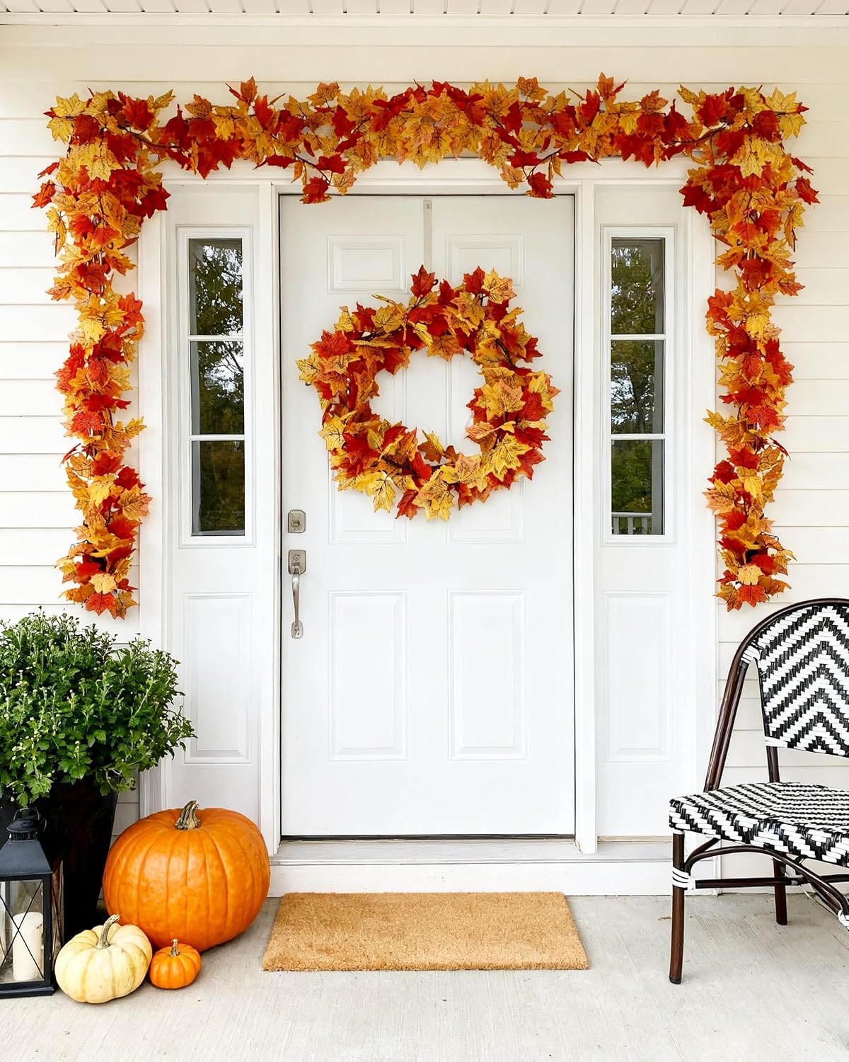 2 Pack Fall Maple Leaf Garland(12FT),Artificial Vines Autumn Foliage Garland for Home Wedding Door Table Room wall Thanksgiving Halloween Christmas Fireplace Party Indoor Outdoor Decor