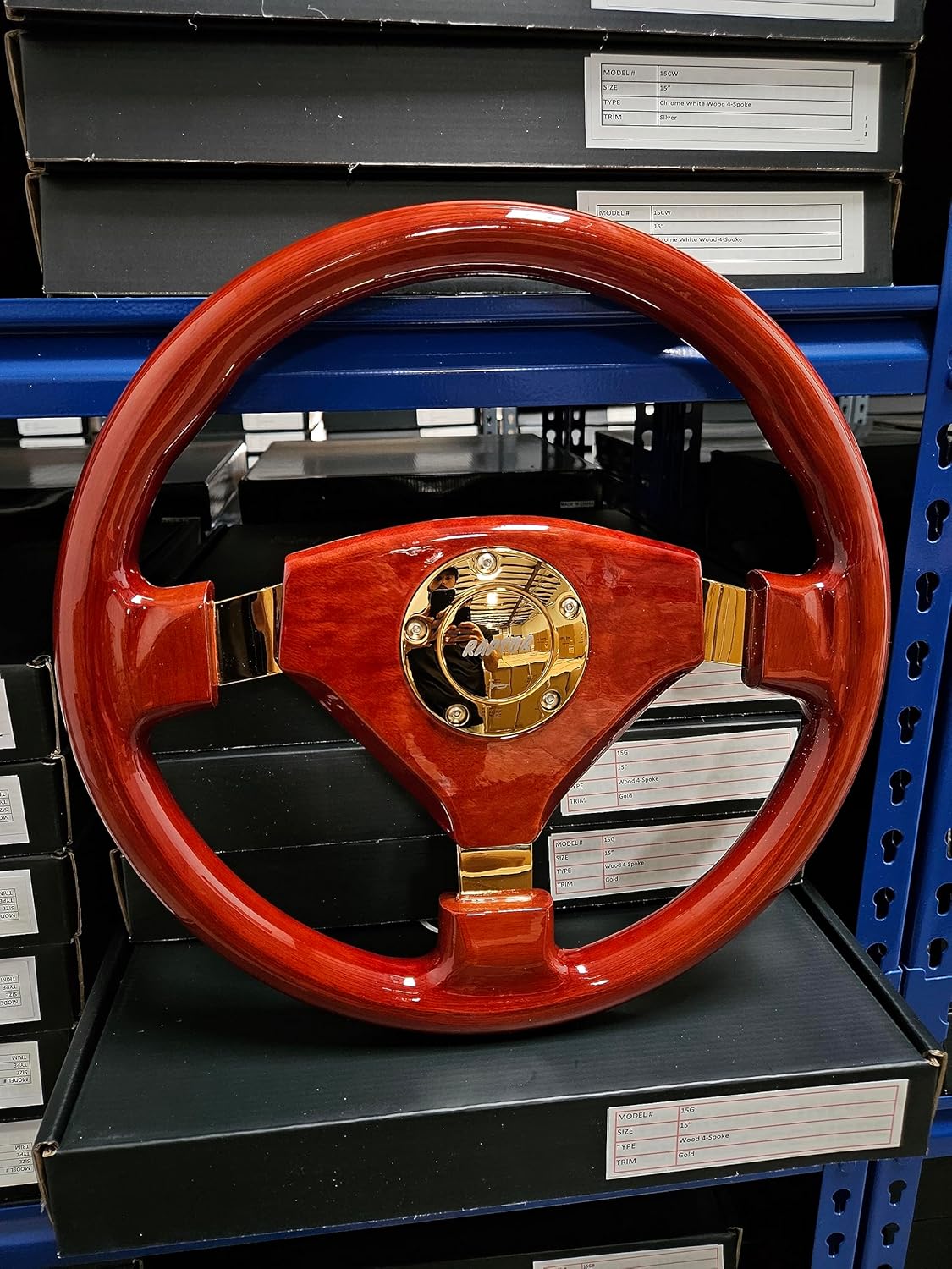 Raptor 15" Mahogany Wood Designo 3-Spoke Steering Wheel (Gold)