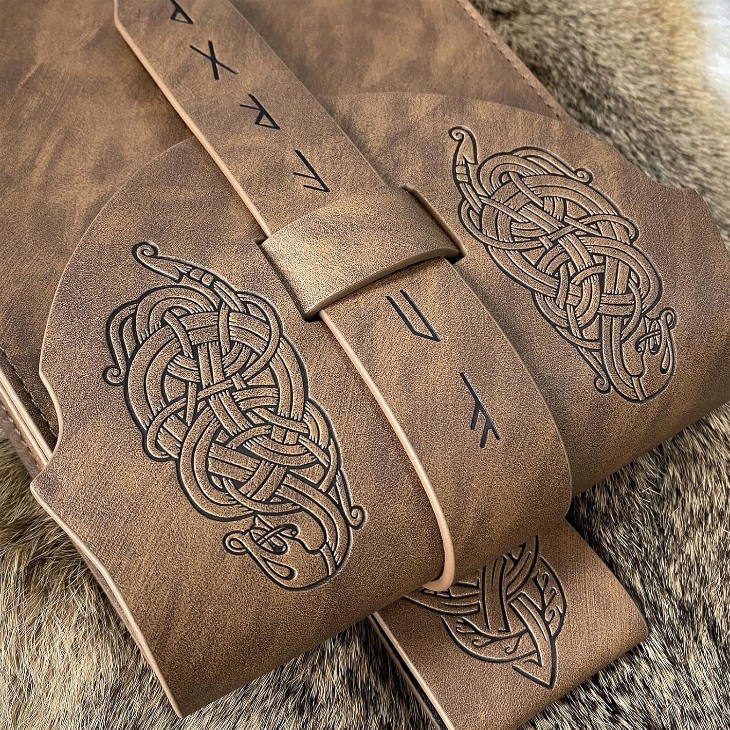 HiiFeuer Viking Embossed Snakes Faux Leather Belt Bag, Nordic Belt Pouch, Medieval Vintage Portable Waist Bag for Ren Faire (Brown B) - Image 5