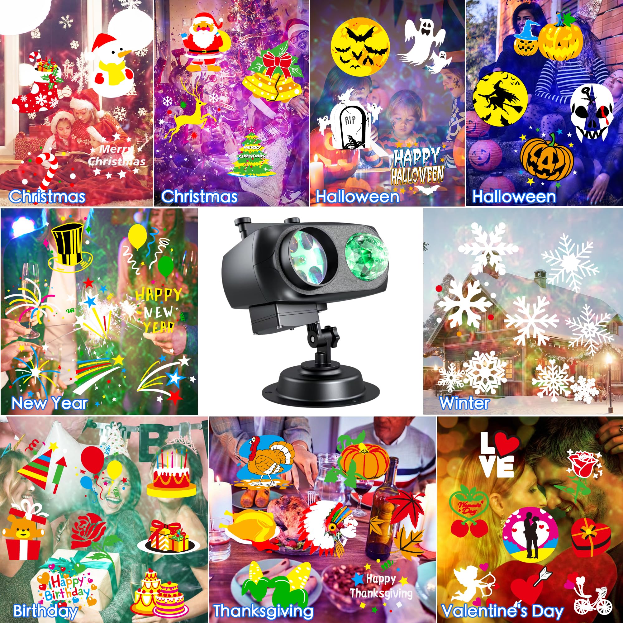 Proyector de luces de Navidad de Halloween para exteriores, luz de proyección navideña mejorada con control remoto, ondas oceánicas 3D y 72 patrones HD, proyector de copo de nieve impermeable 5