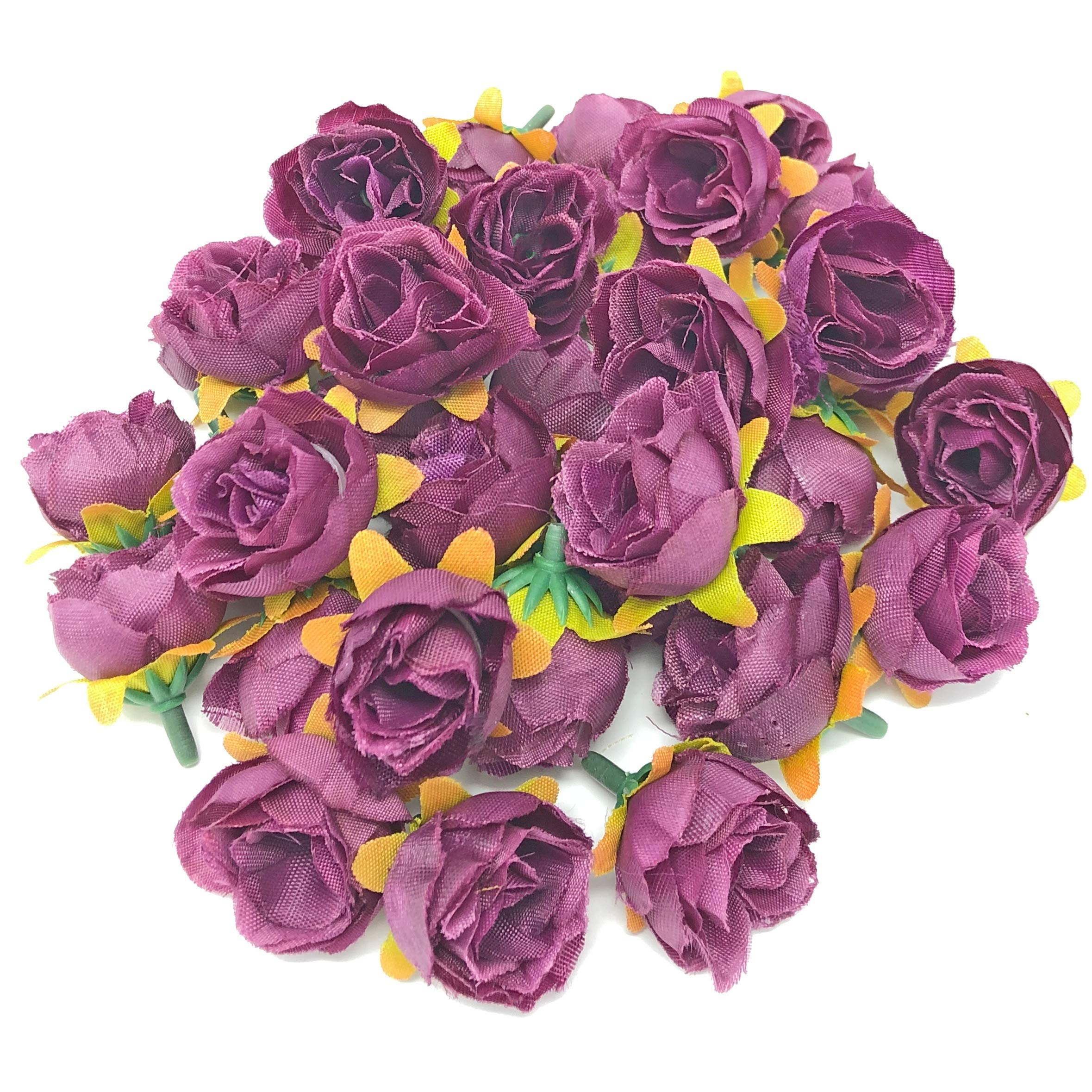 Plum Rose Bud Decorative Synthetic Flowers (Faux Silk) Mini Rose Buds (50)