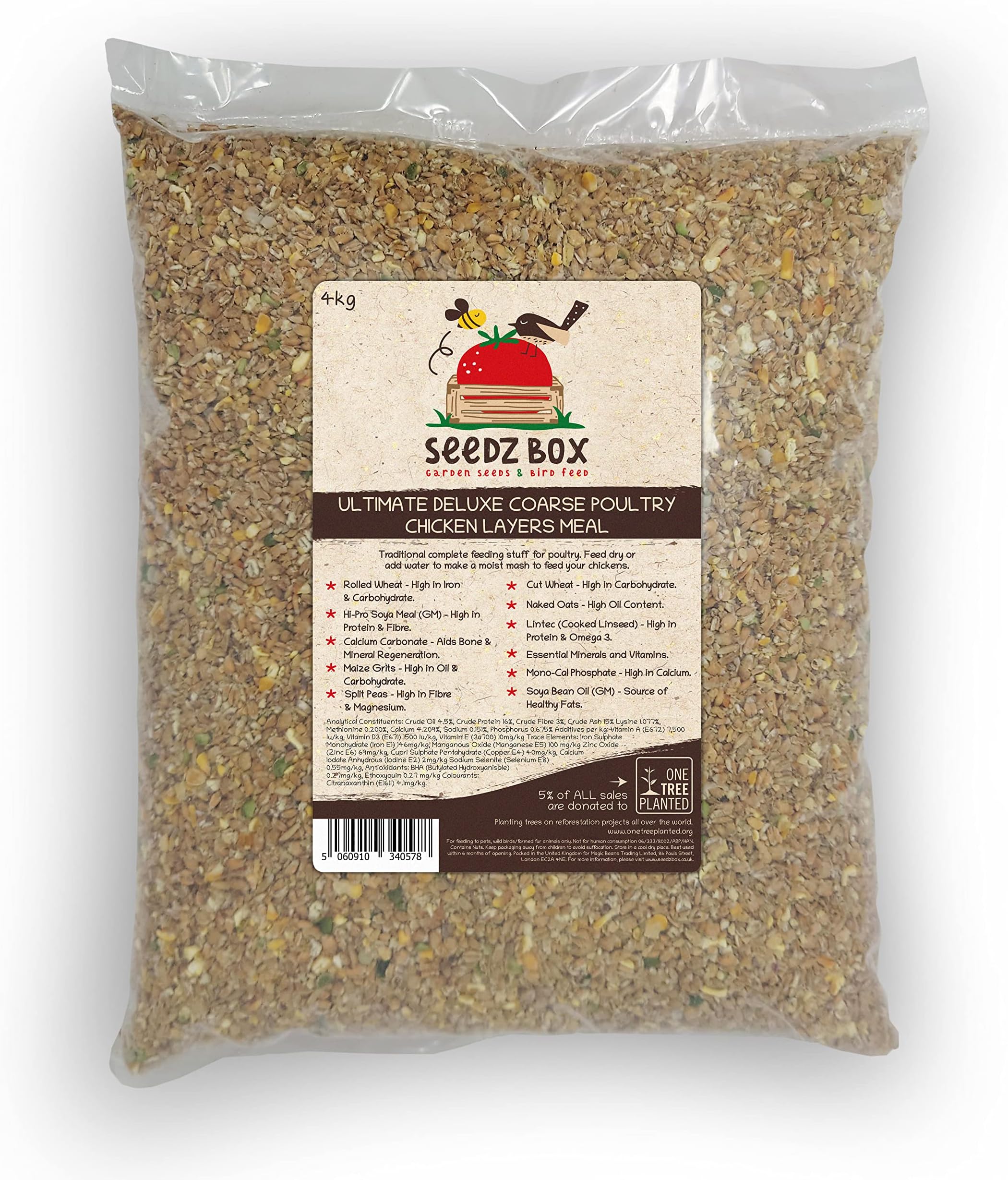 Chicken Food For Laying Hens 4kg - Layers Meal - Complete Food For Poultry Chickens - Feed Dry Or Add Water To Make A Moist Mash To Feed Your Hens - Seedzbox
