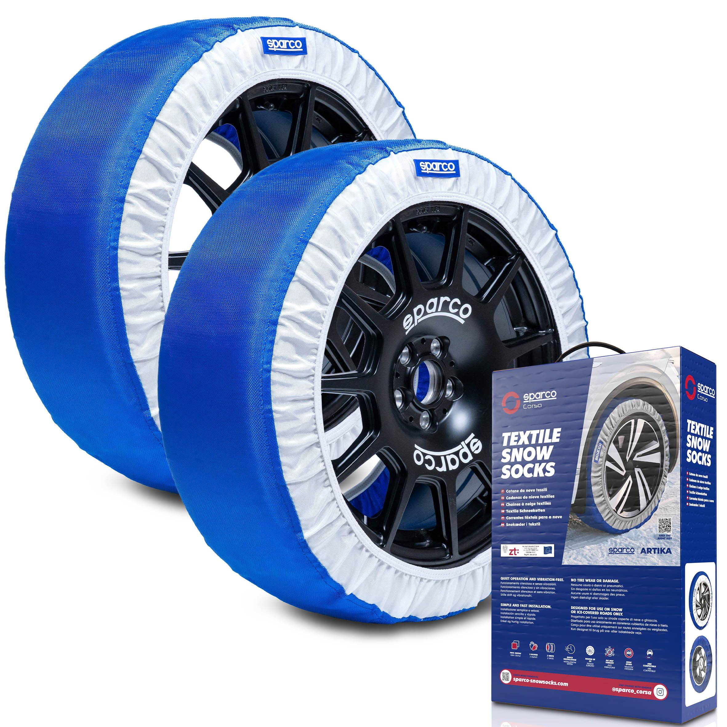 Sparco Cadenas de nieve textiles modelo Artika talla XL. Silenciosas y sin vibraciones. Instalación rápida y sencilla. Homologación EN-16662-1 y ÖNORM V5121. Compatibles con ABS