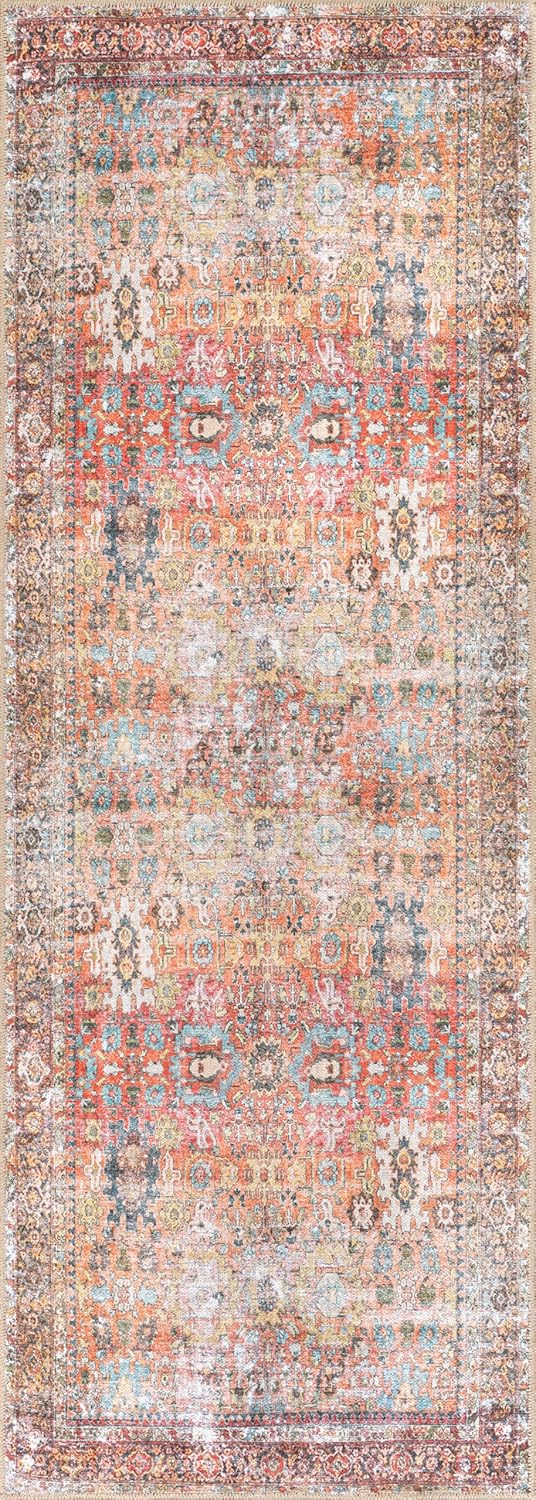 Rugshop Multi Transitional Distressed Runner Rug — Machine Washable & Non‑Slip, 2' 6" X 6' for Hallway, Entryway and Kitchen
