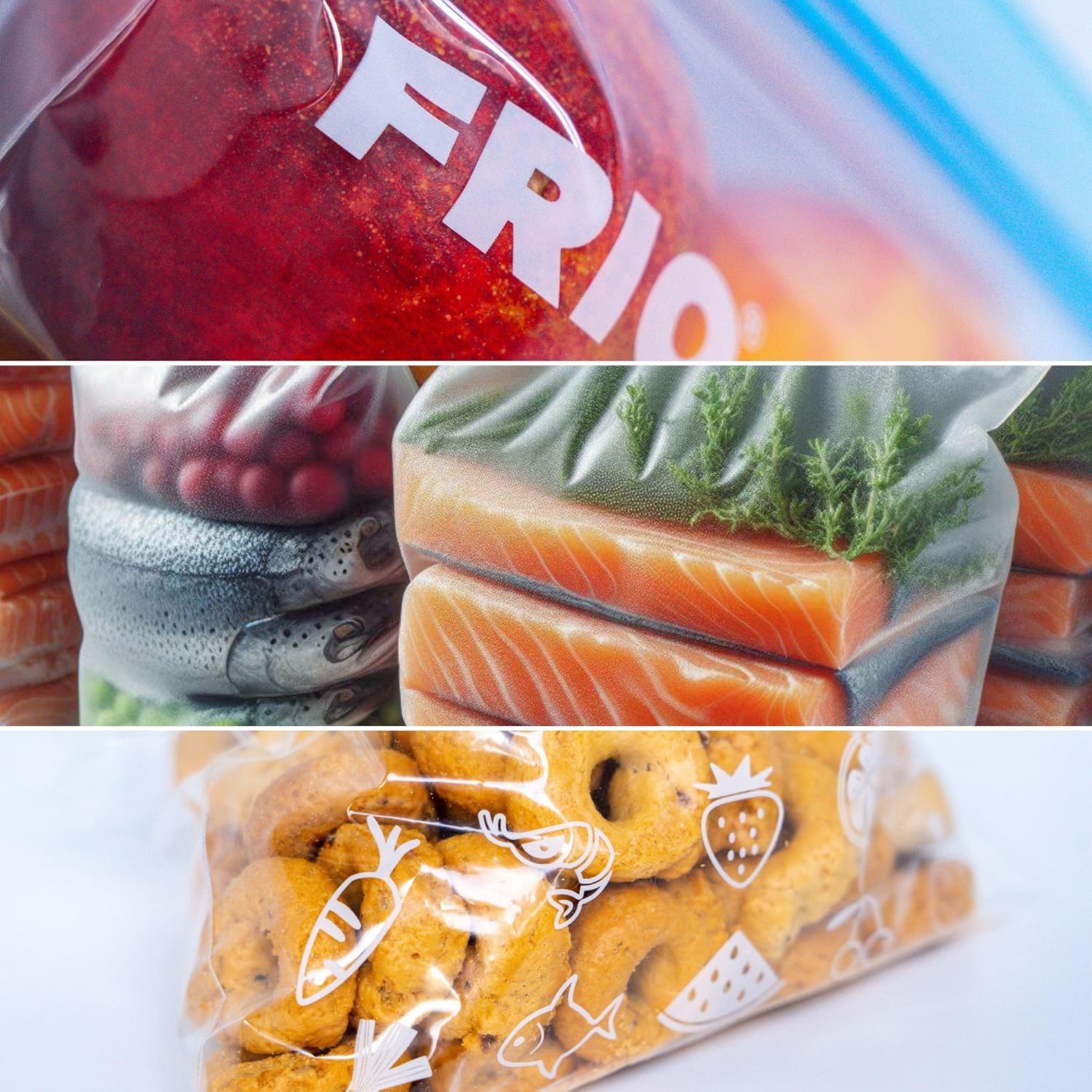 FRIO 80 x Food Storage Bags with Sliding Slider, Folding Bottom, 21 x 15 cm, for Storing, Freezer, Freshness, Reusable, Durable