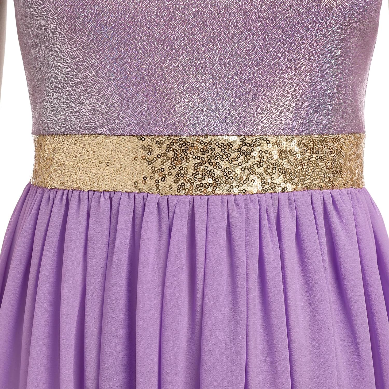 IBAKOM Praise Dance Dress Women Metallic Tank Top Sequin Waist Chiffon Skirt Worship Overlay and Tunic Liturgical Dancewear - Image 6