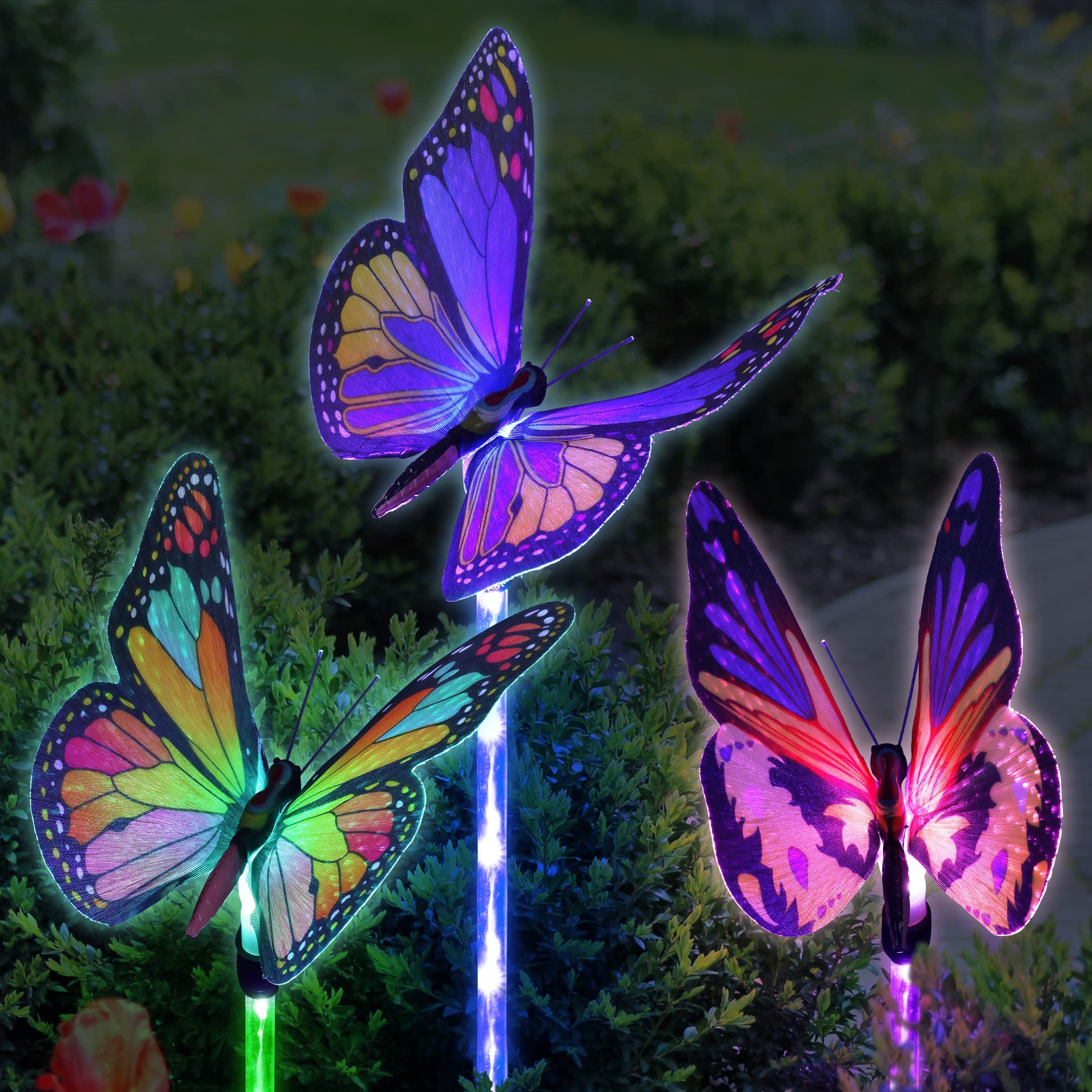 Outdoor Solar Garden Lights, Butterfly Solar Garden Stakes Optic Light, Weather Resistant Color-Changing LED Butterfly Toppers, Butterfly Garden Decor for Garden, Patio, Yard, Lawn, Walkway Decoration