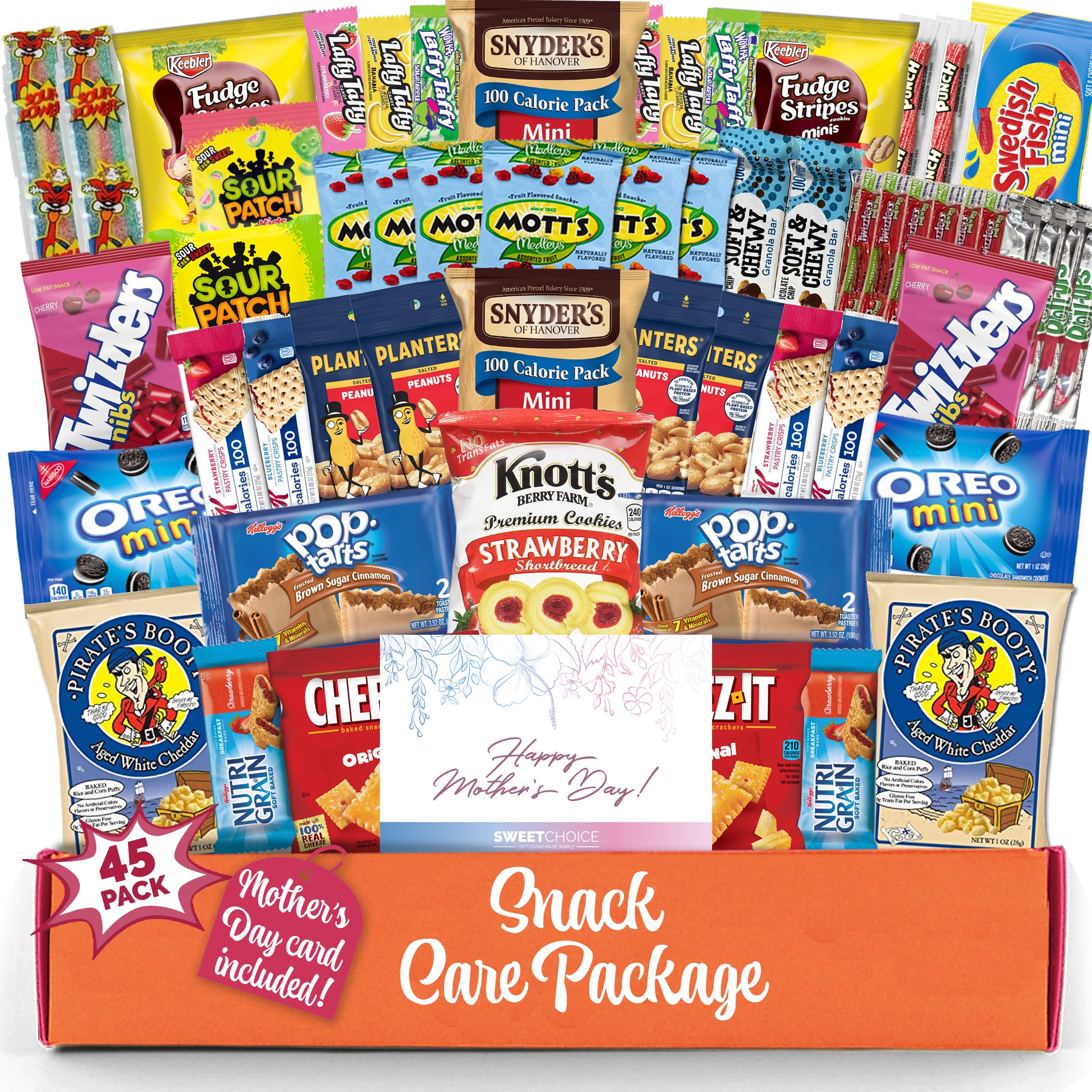 Mother's day gift basket Snack Box Variety Pack (45 Count) Candy Gift Basket - Gift for mom Care Package,Gifts for Mom Prime Food Arrangement Chips, Cookies, Bar's - Treat for Women, Adults, teens