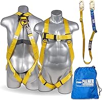 Palmer Safety Full Body Harness with Detachable 6ft Shock-Absorbing Lanyard - ANSI/OSHA Compliant Fall Protection for Roofing & Construction