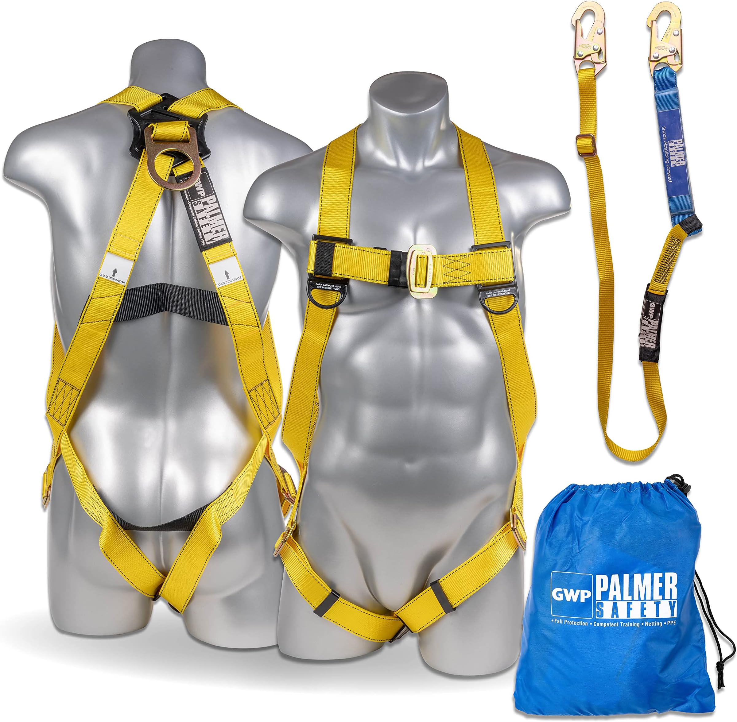 Safety Harness w/Detachable 6 ft Lanyard I Single Leg Lanyard w/Internal Shock Absorbing & Snap Hook