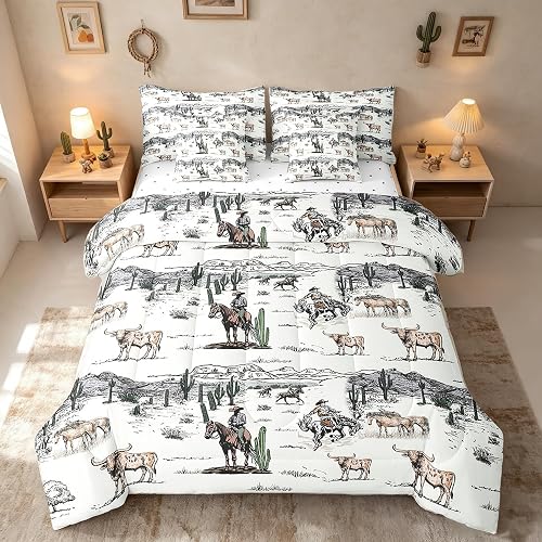Western Cowboy 7Pcs Comforter Set King Size,Vintage Southwest Style Fitted Sheet