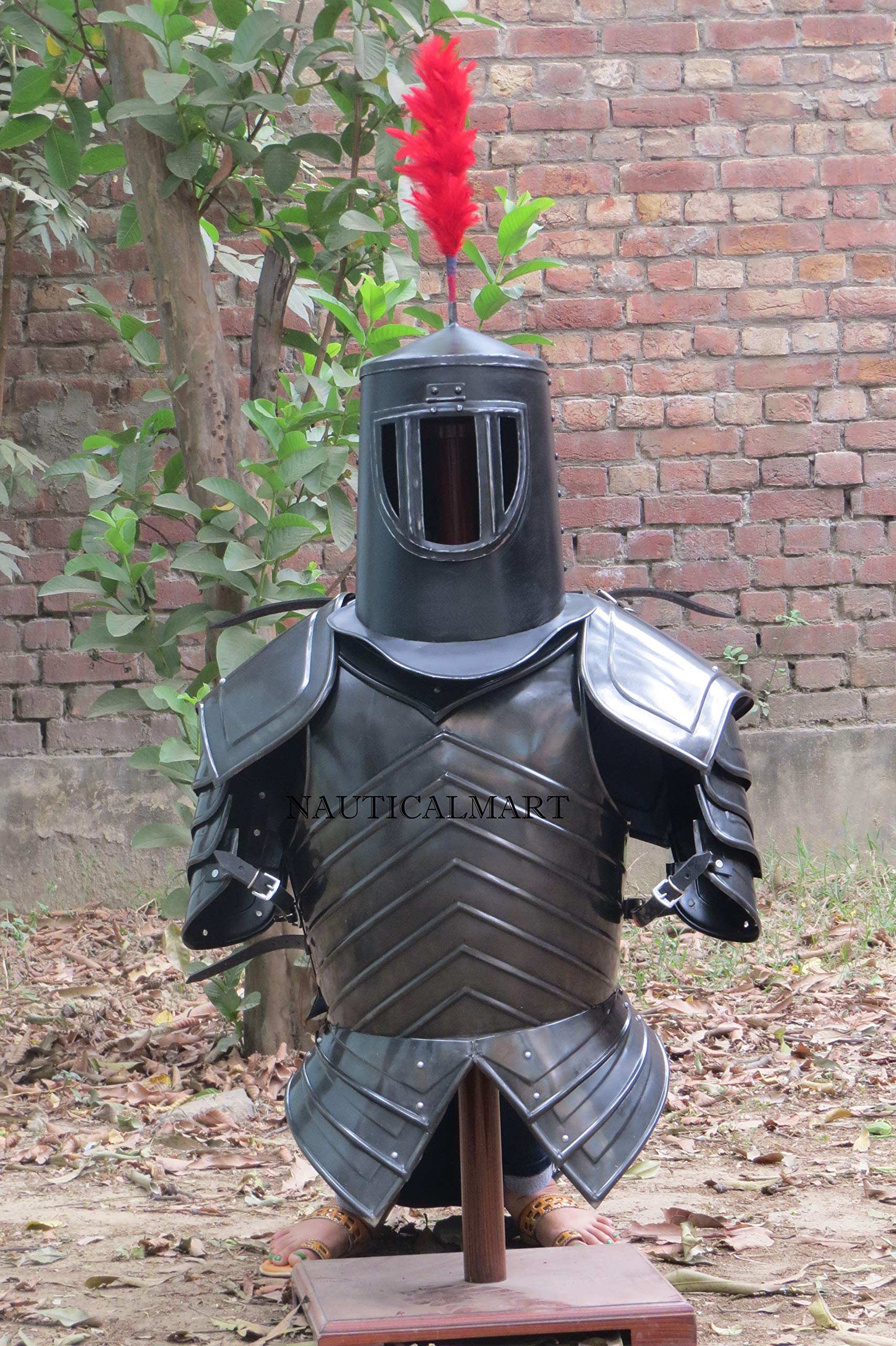 Medieval Knight Shoulder Pauldron Armor Helmet Breastplate Wearable Suit of Armor Costume with Helmet