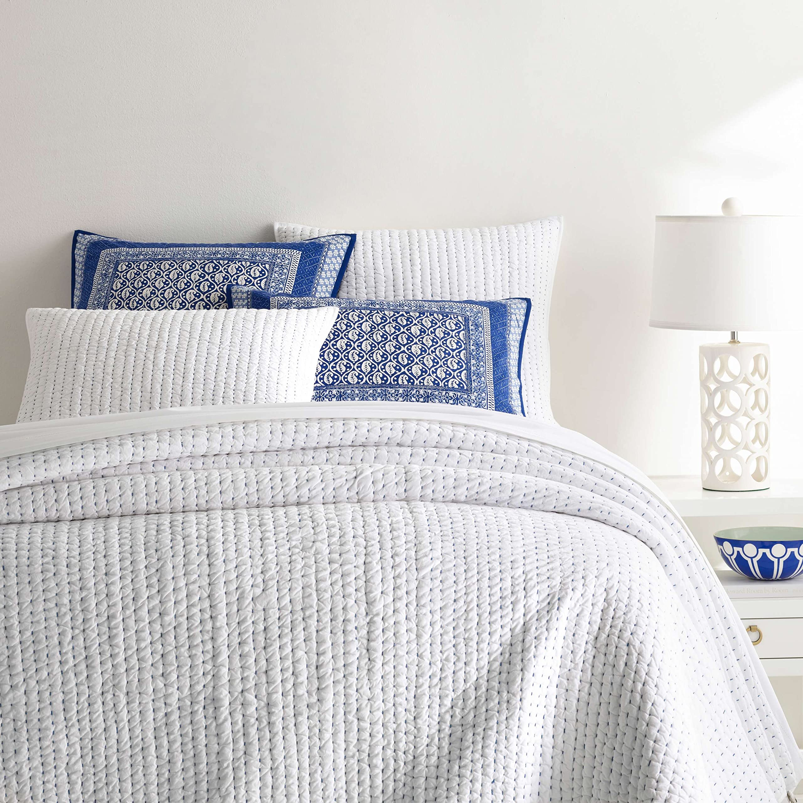 Pine Cone Hill Atlantic Quilt, King Size, White/Blue Stripe Pattern