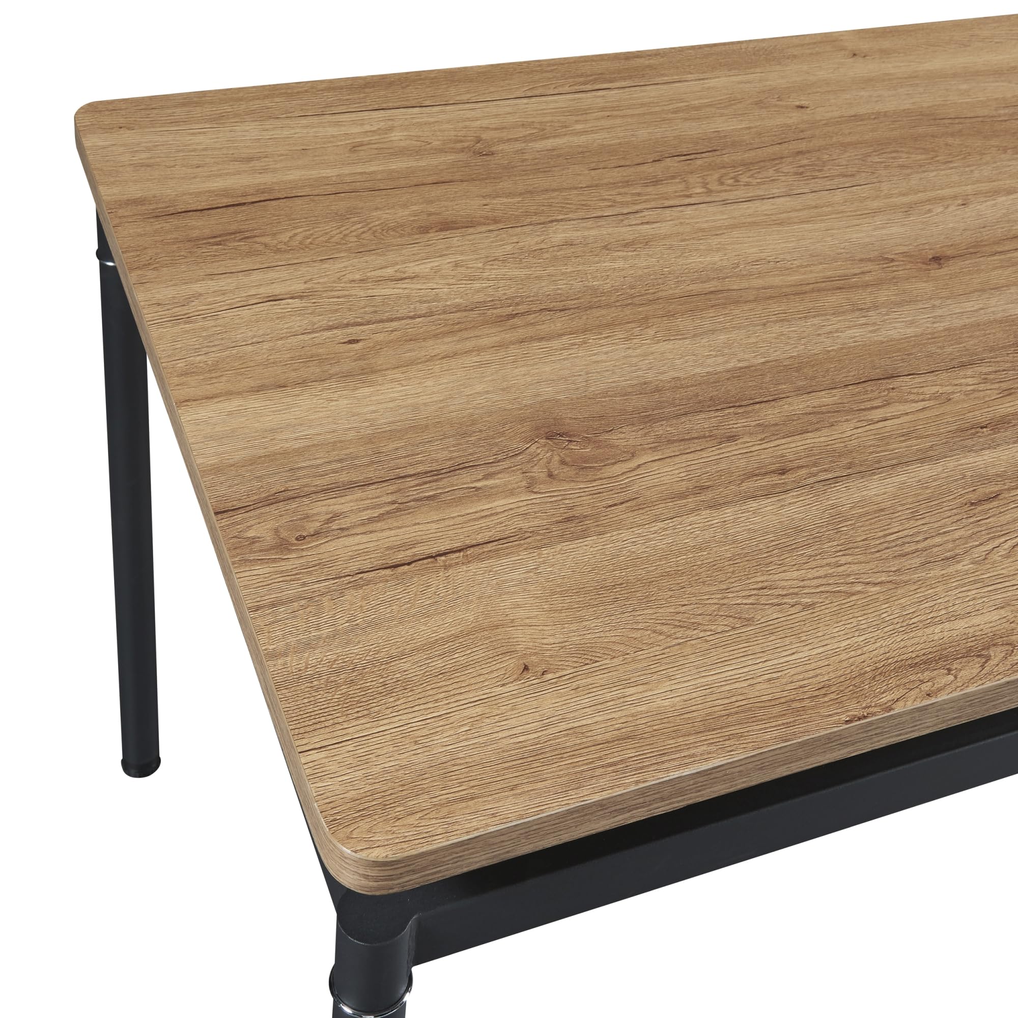 [en.casa] Tavolo Moderno da Sala Pranzo con Piano Rettangolare in MDF Effetto Rovere 140 x 80 cm Gambe in Acciaio Nero Postazione di Lavoro Studio