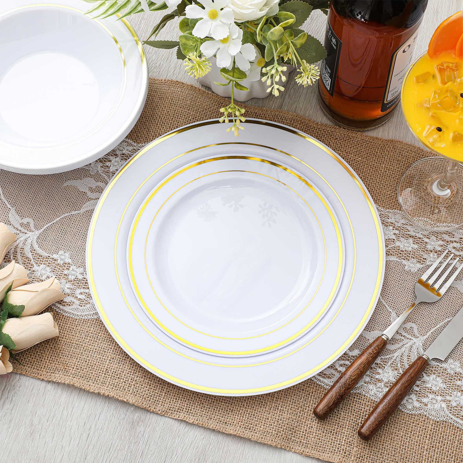 Havawish 150 Piece White & Gold Plates & Bowls -4