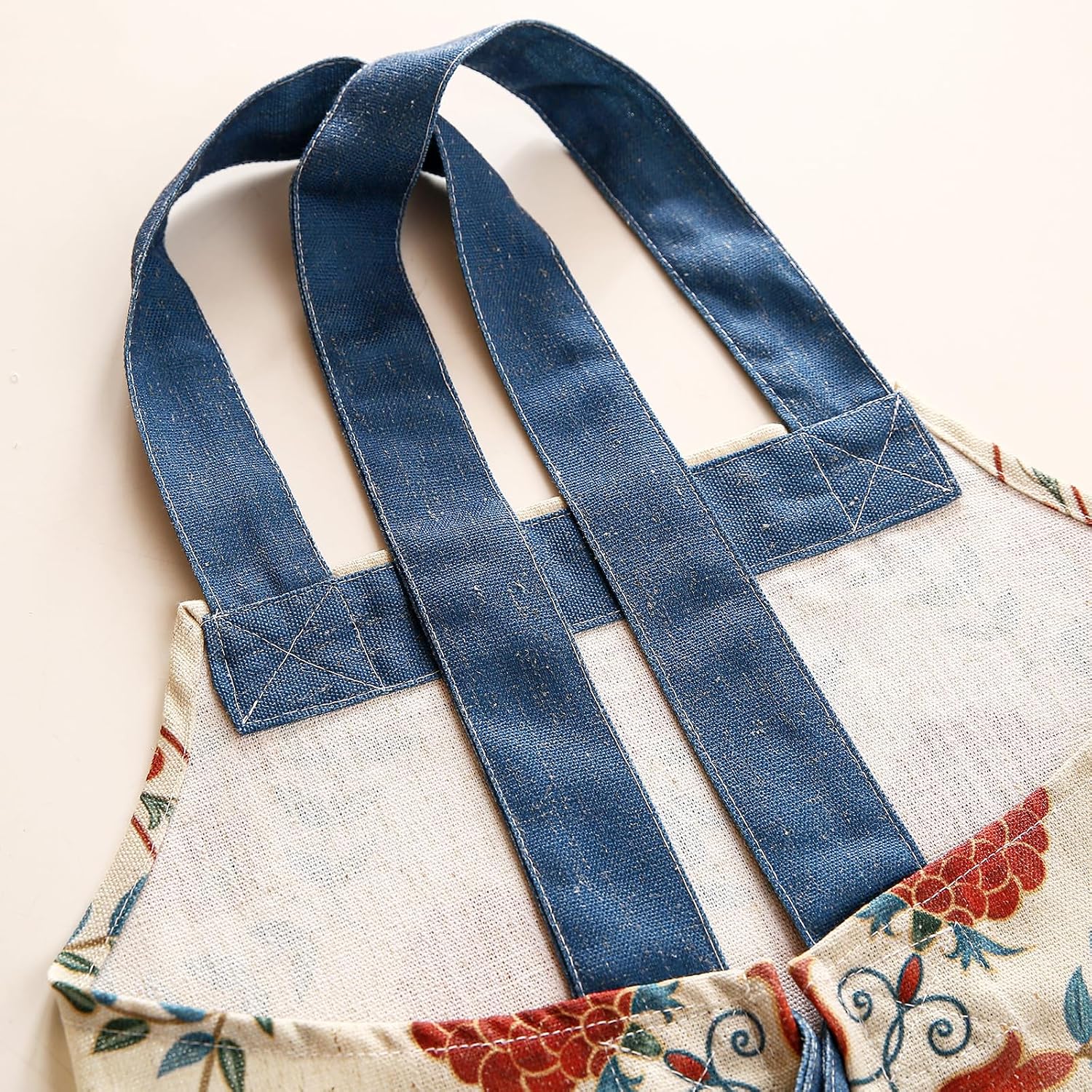 patdrea Blue Floral Linen Apron with Pocket,French Kitchen Garden Chef BBQ Aprons for Women and Men,Crisscross Back Straps