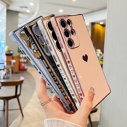 Miniatura 4 de DEFBSC Funda compatible con Samsung Galaxy S22 Ultra, funda de corazón con borde galvanizado, protección completa de la cámara, esquinas reforzadas