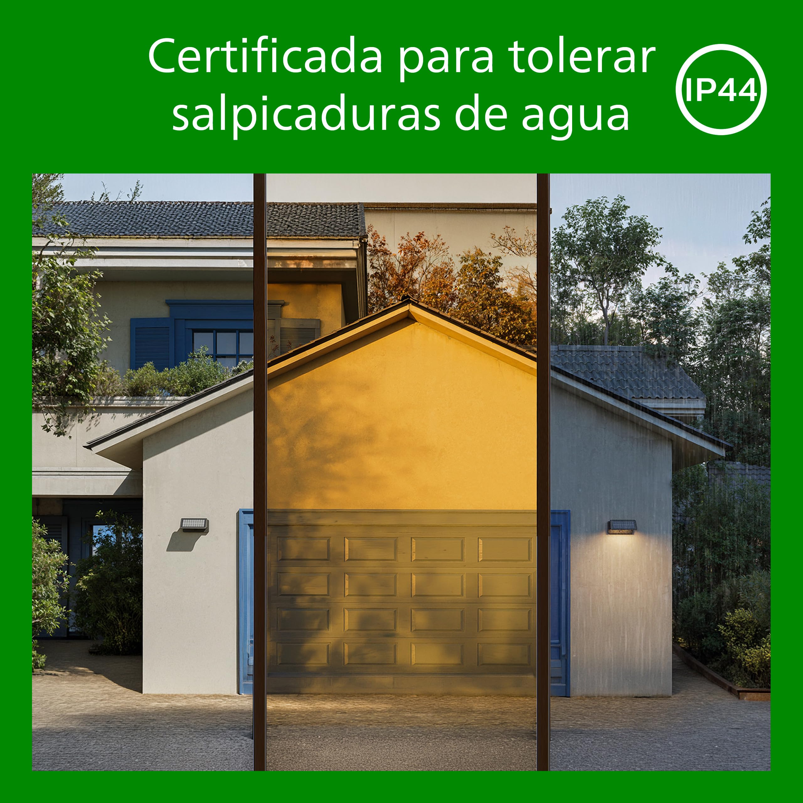 Philips - Aplique exterior de pared Philips Tyla 1.8W Luz Neutra 4000k, con sensor de movimiento y alimentación solar, protección IP44