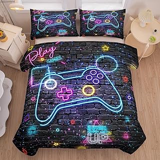 MWMWMW Boys Comforter Set Full Size, Kids Full Comforter Set for Boys, Gamer Bedding Set for Boys Kids Teens, Boys Full Size Bedding Sets, Gamer Comforter Sets for Boys (1 Comforter +2 Pillowcases)