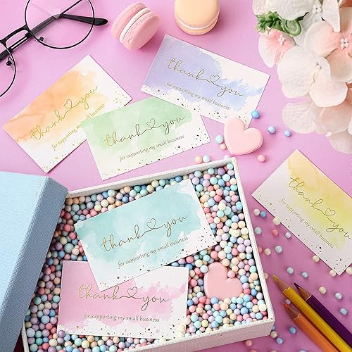 Miniatura 3 de Clabby 120 tarjetas de agradecimiento para negocios, tarjetas de agradecimiento para pequeñas empresas, acuarela, lámina dorada, tarjeta colorida de