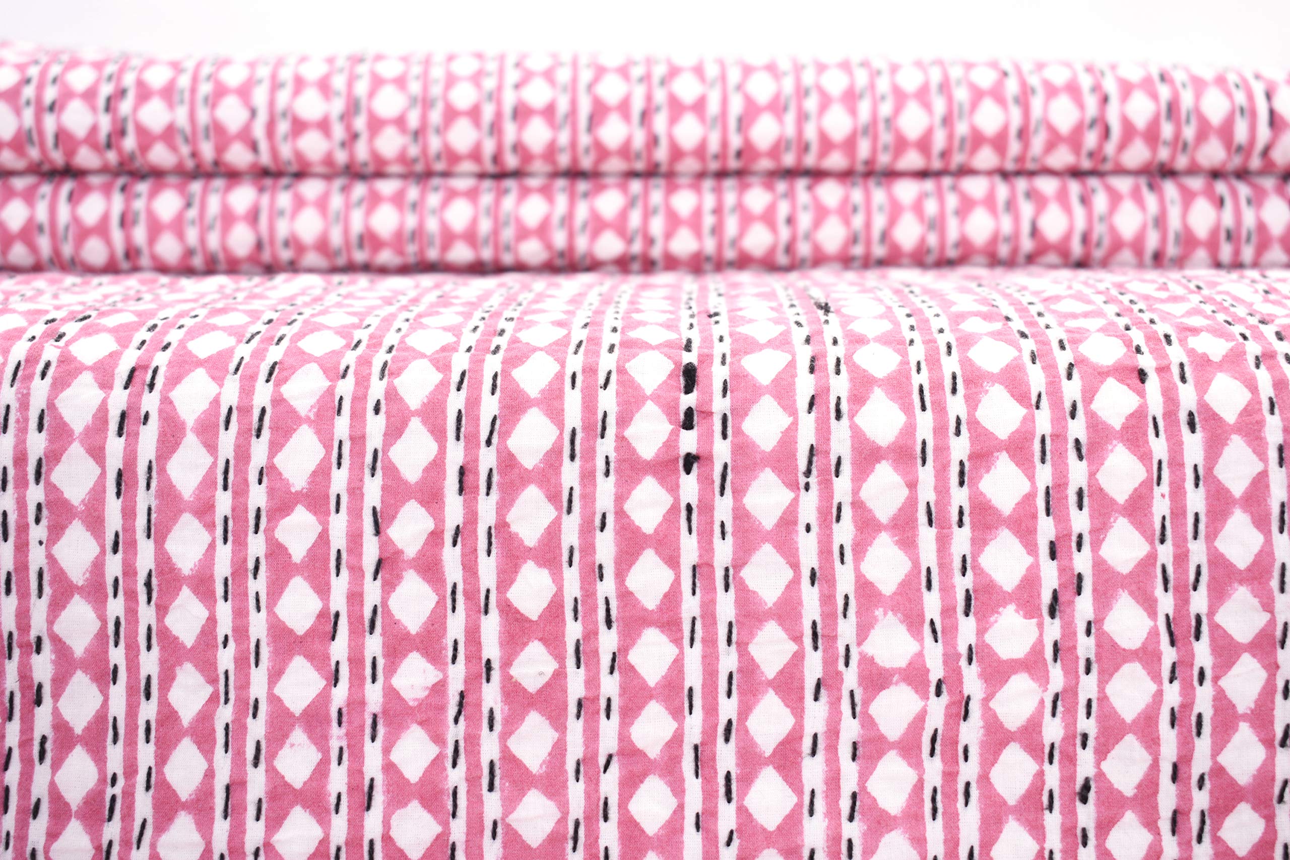 Copriletto in Puro Cotone Fatto a Mano con Stampa Bohemien a Mano re Indiano Copripiumino copriletto copriletto copriletto Kantha Hippie Kantha (Pink Diamond)