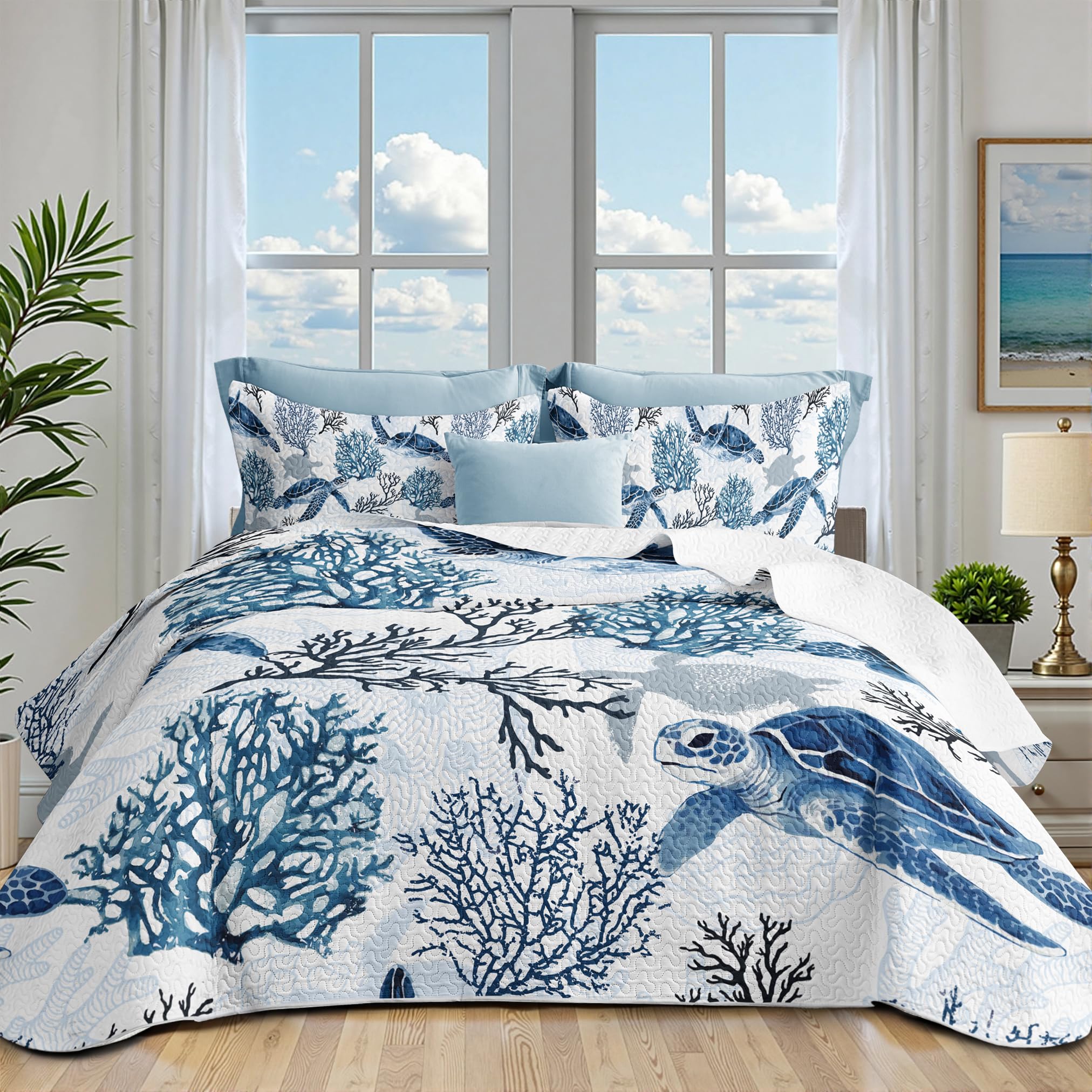 weesire Coastal Bedding Twin Size Quilt Set