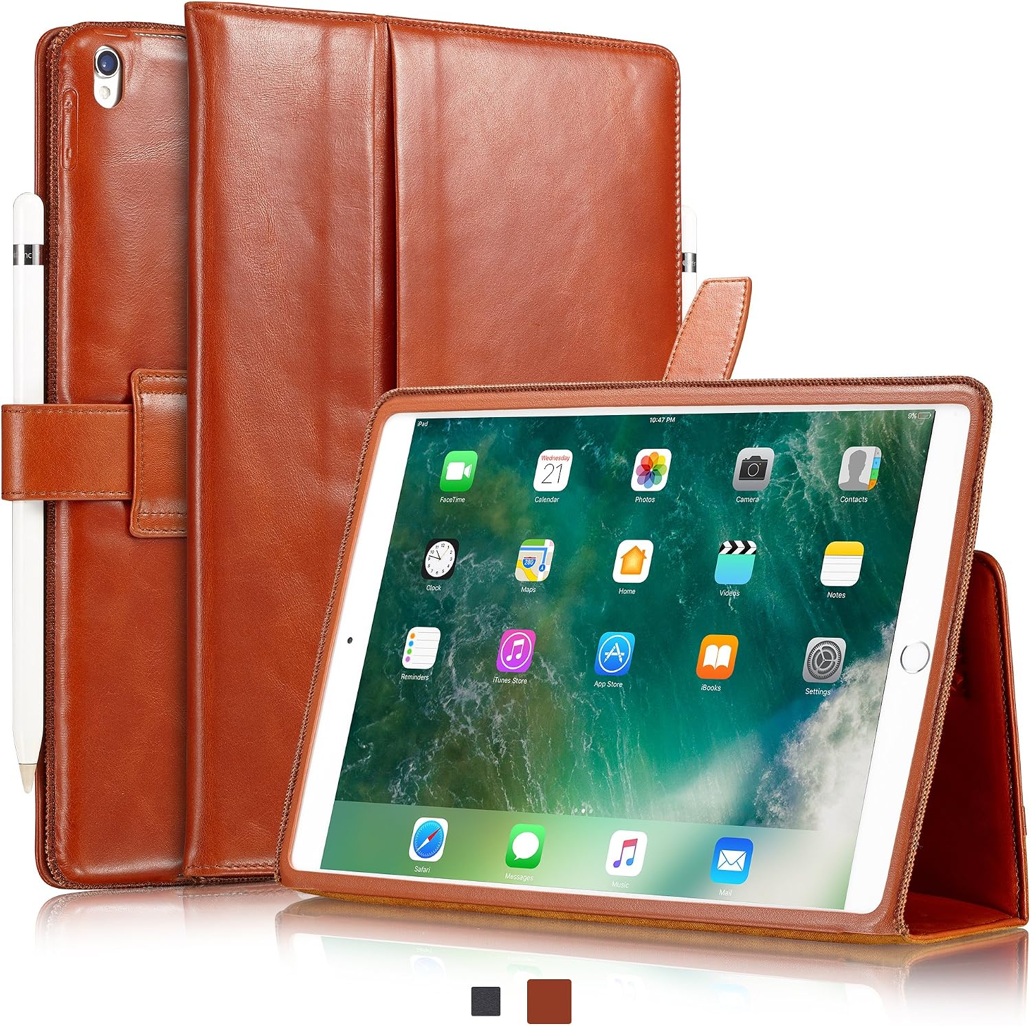KAVAJ iPad Pro 10.5" Case Leather Cover London for Apple iPad Pro 10,5" Cognac-Brown Genuine Cowhide Leather with Pencil Holder Built-in Stand Auto Wake/Sleep Function Slim Fit Smart Folio iPad 10 5