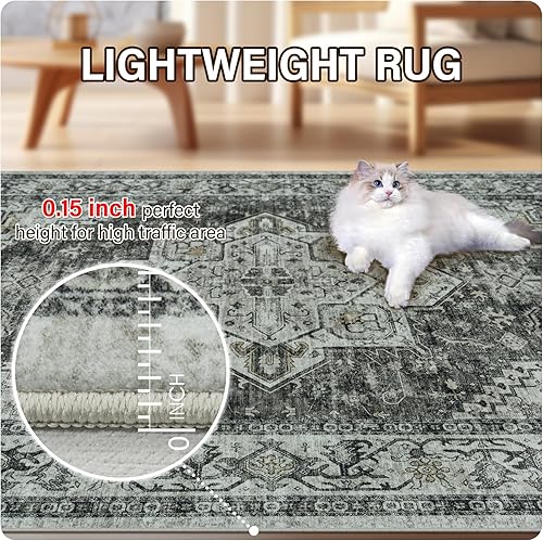 Miniatura 7 de Alfombra de área para sala de estar alfombra grande lavable a máquina de 6 x 9 pies, diseño bohemio vintage medallón suave, alfombra fina para