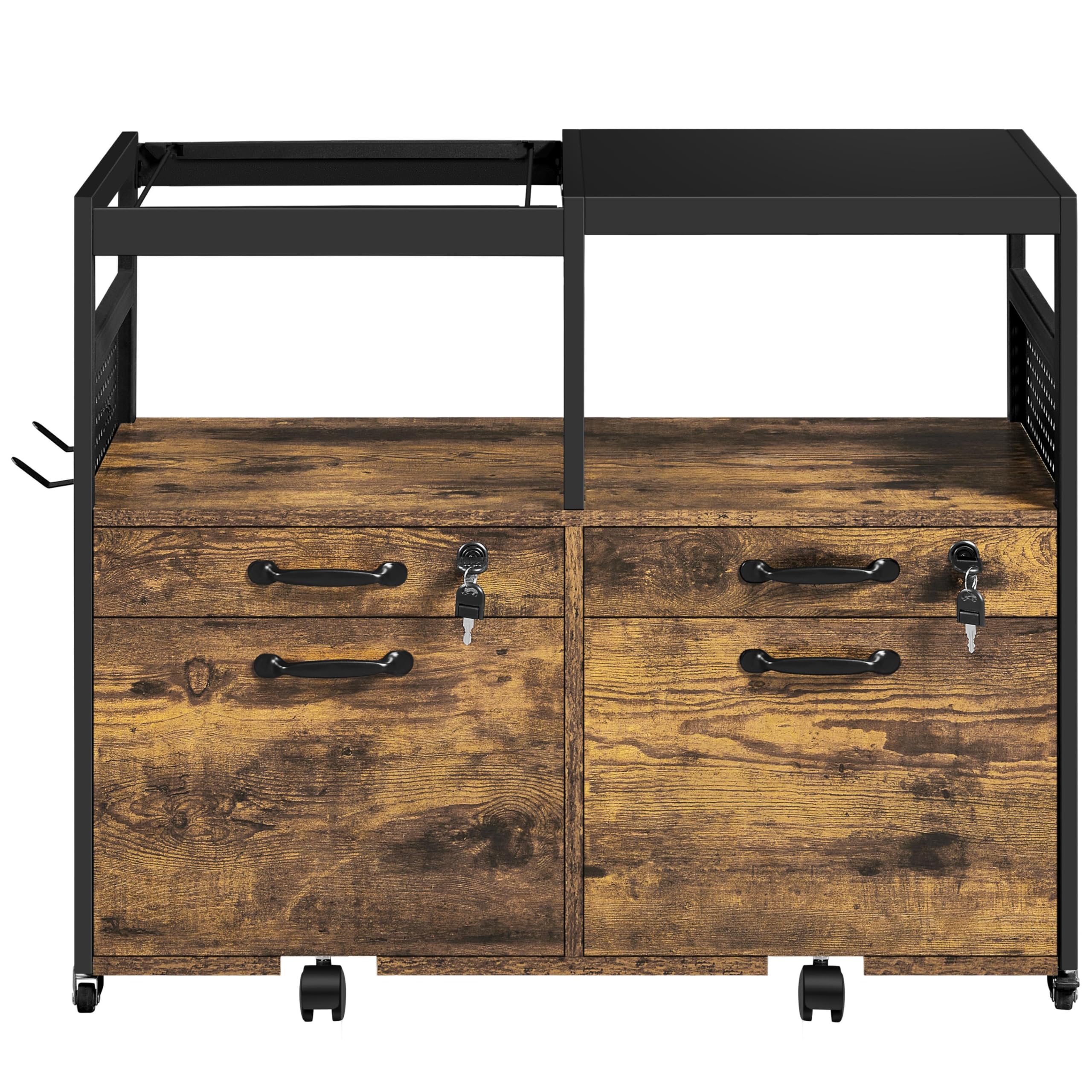 Yaheetech Mobile File Cabinet Office Lateral Filing Cabinets Printer Stand with 4 Drawrs & 2 Open Compartments For Home Office Rustic Brown