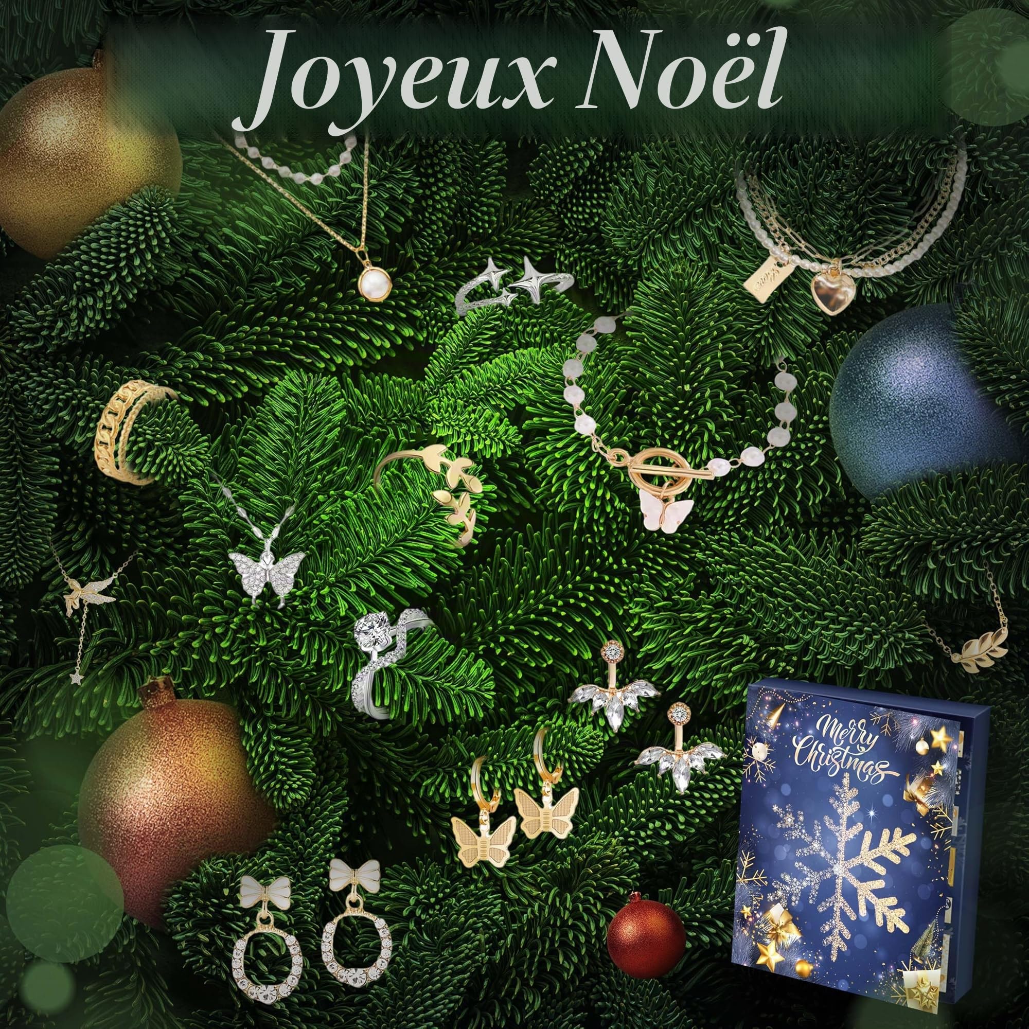 Calendrier de l'Avent - Bijoux Femmes - 2024 - 24 Surprises - Bracelet, Collier, Boucles d