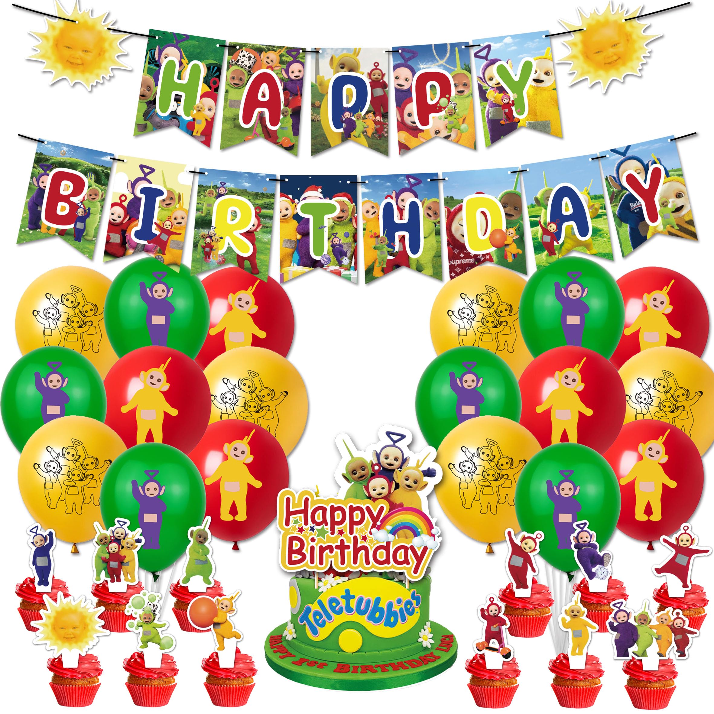 32PCS Teletu Baby Birthday Party Supplies,Teletu Baby Birthday Decorations,Teletu Baby Decoration Set,Happy Birthday Banner,Birthday Balloon Decorations for Kids Teletu Baby Themed Birthday Party