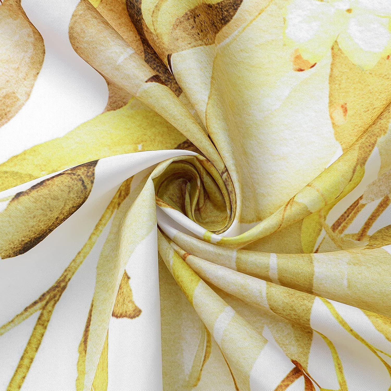 Gibelle Extra Long Shower Curtain 72 x 84, Yellow Floral Shower Curtain for Bathroom, Watercolor Plant Eucalyptus Leaves Fabric Shower Curtain Set