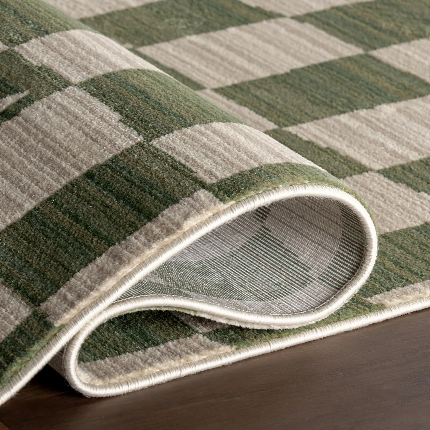 Nuloom Fringed Performance Dominique Green/Beige, 3'3" x 5', Checkered, Soft and Cozy, High Traffic, Stain Resistant, Easy Clean, Durable Area Rug for Bedroom, Living Room, Dining, Foyer, Entryway