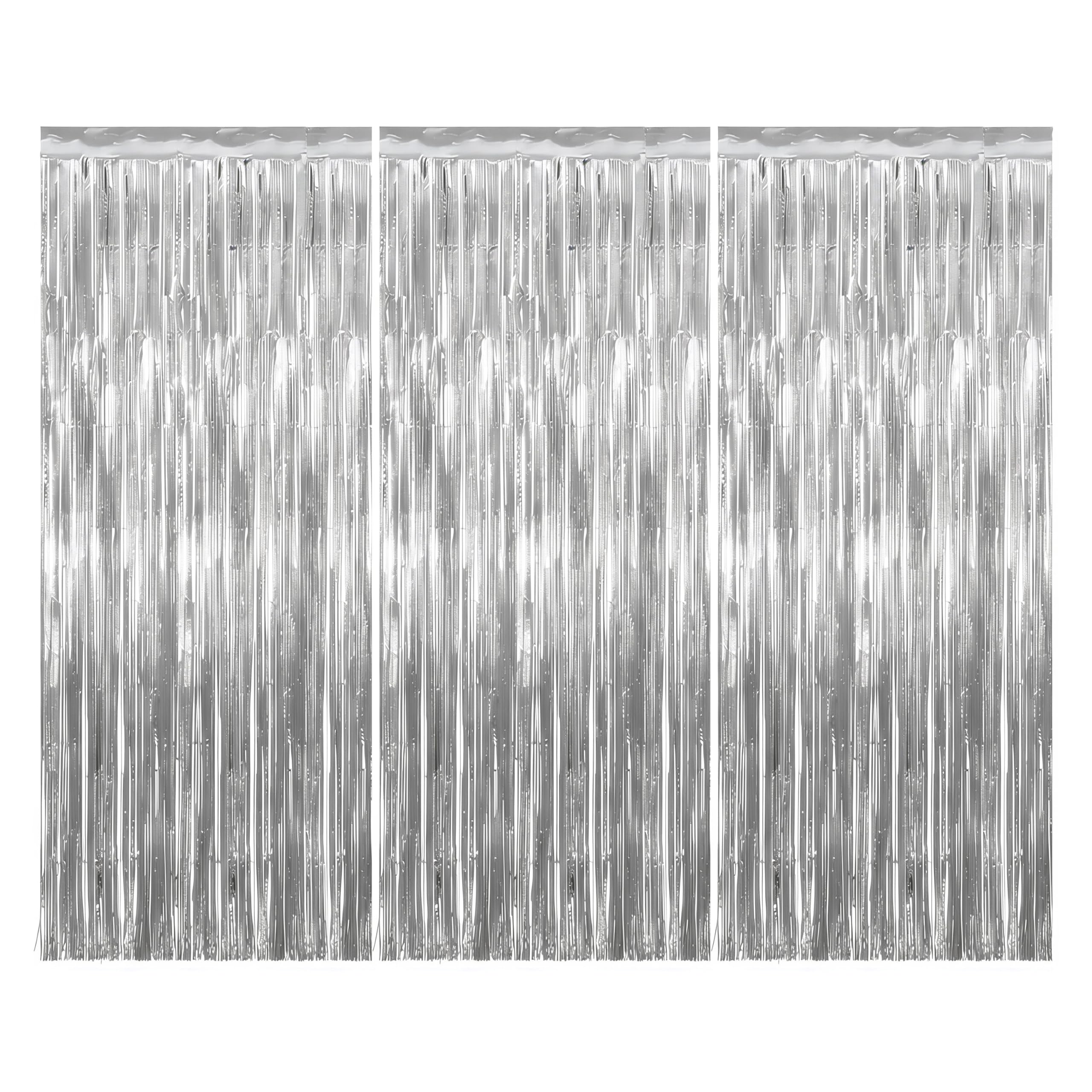 AiTodos® Glitzervorhang Lametta, 3 Stück-1m x 2m, Glitzer Party Vorhang, fur Party Deko Geburtstagsdeko Hochzeit Festivals Bühnendekor (Silber)