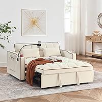 Vista 23 de KLMM Sofá cama convertible moderno, multifuncional ajustable, con bolsillo para el brazo, puerto USB y 2 almohadas, cama extraíble para sala