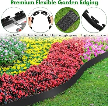 LATERN Flexible Lawn Edging Border, 5M x 5CM Plastic Garden Edging No Dig Grass Lawn Edging Fence with 15Pcs Strong Securing Pegs for Garden Border, Flower Bed, Yard Pathway and DIY Landscaping