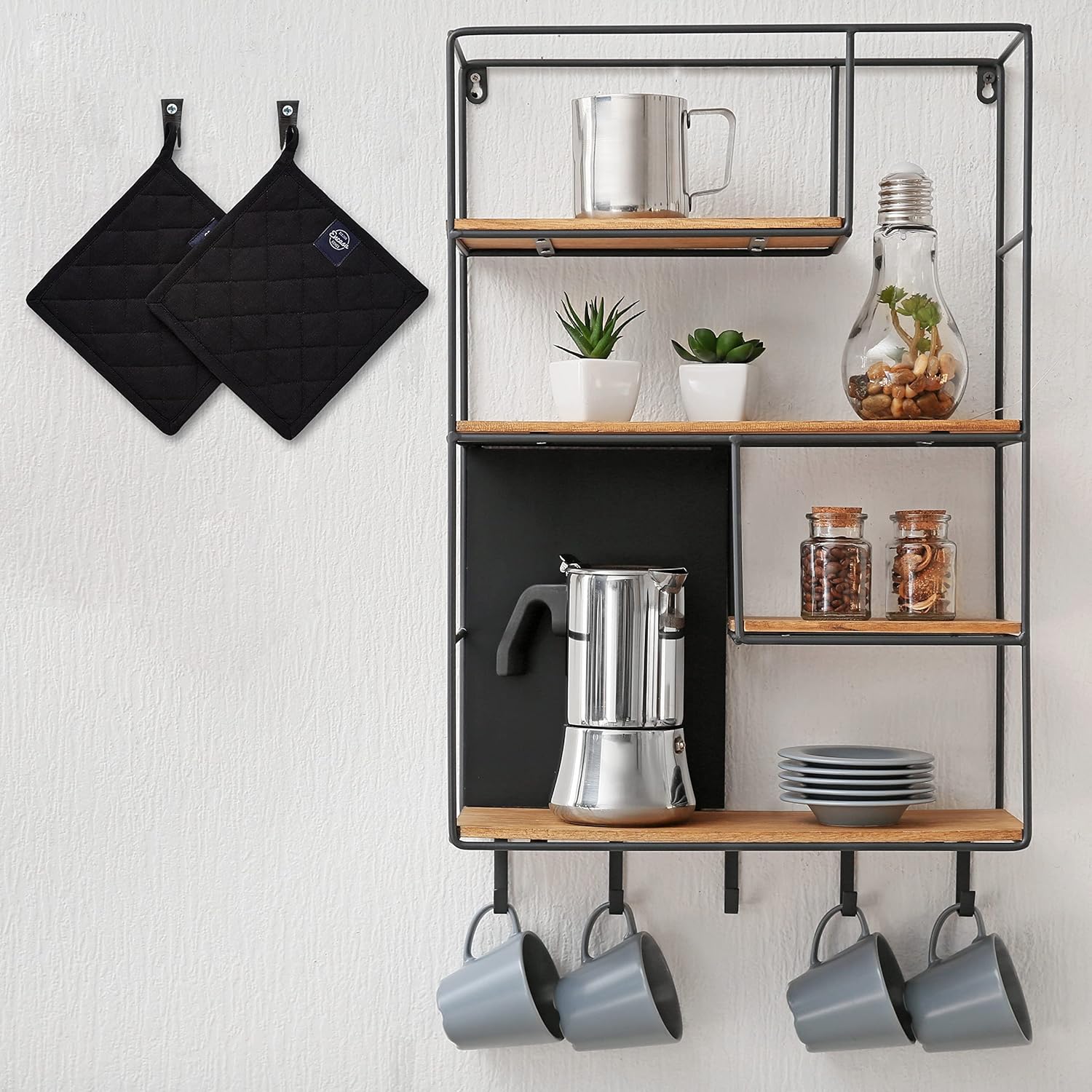 Encasa XO Heat Resistant Cotton Pot Holders with Hanging Loop - Set of 2 - Full Black - Multipurpose Quilted Everyday Hot Pad for Kitchen, Camping, BBQ & Microwave - 8x8 in - Image 6