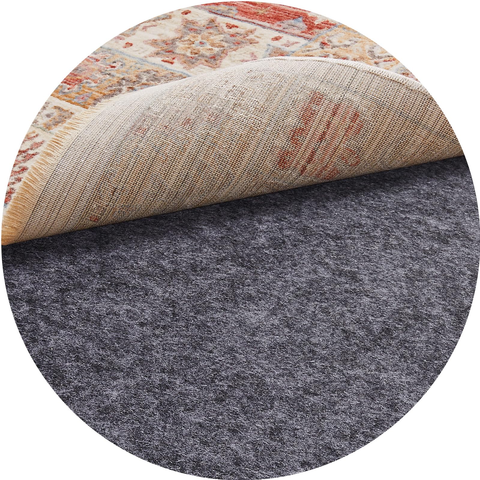 Veken 6 Ft Round Non Slip Cushioned Rug Pad Gripper, Felt and Silicone Backing, 1/4 inch Thick Carpet Liner for Hardwood Floors and Finishes, Under