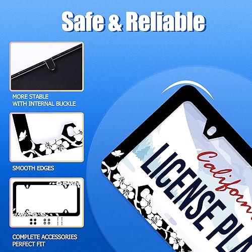 Miniatura 2 de 【2 piezas】 Marco de matrícula de flores de cerezo blanco y negro, marco de matrícula floral de flores, piezas de acero inoxidable, matrícula