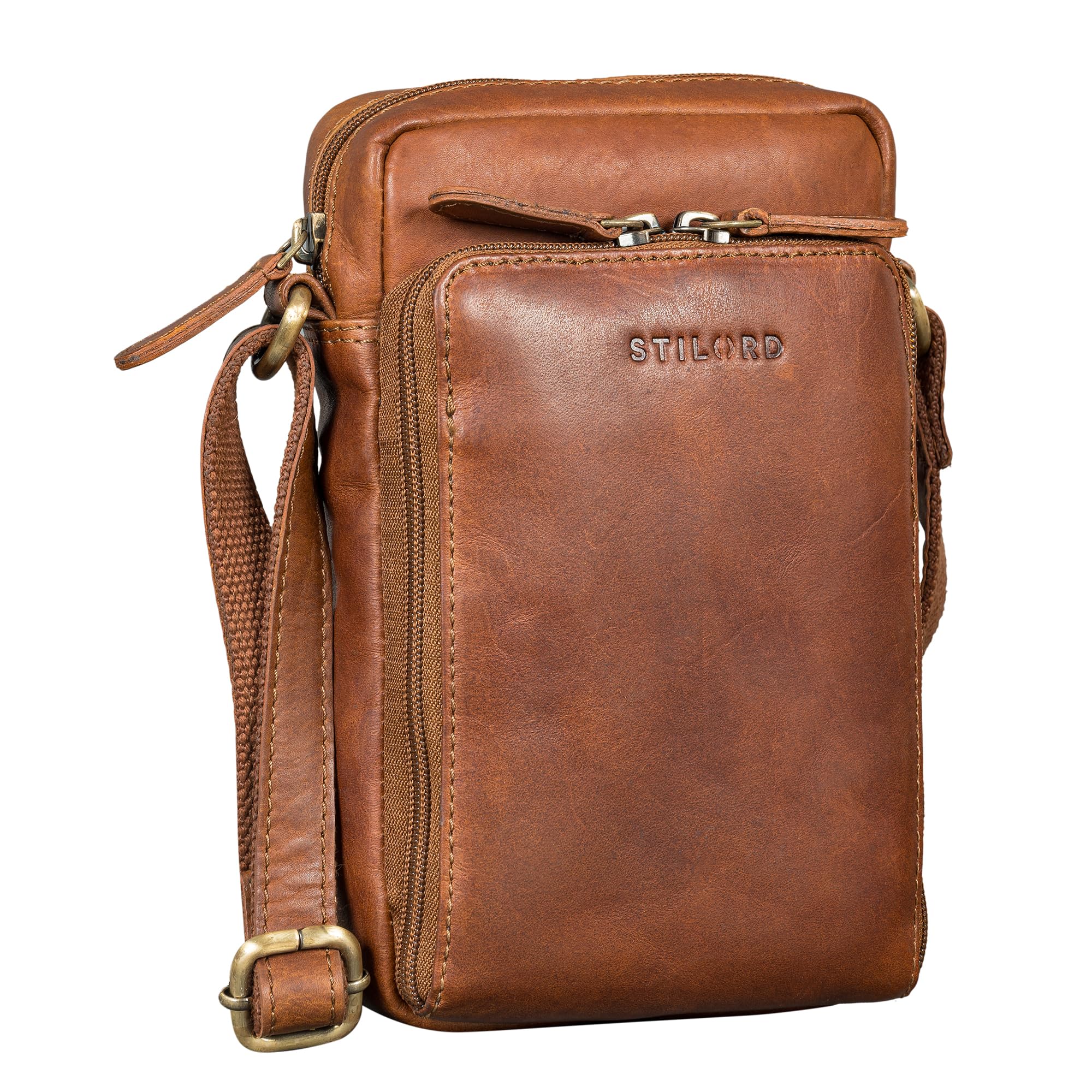 STILORD "Luigi Piccolo Borsello Uomo Tracolla Pelle Piccola Borsa Messenger per Smartphone fino a 6,5 pollici Borselli per Uomini Borsa a Tracolla Uomo Cuoio Autentico Colore:cognac marrone scuro