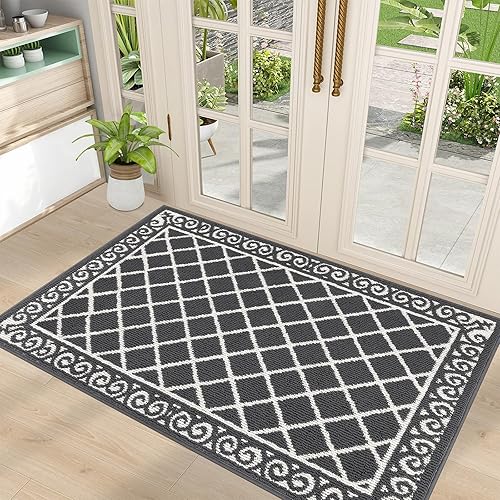 Miniatura 69 de HEBE Tapete para puerta interior, 20 x 32 pulgadas, antideslizante, para puerta delantera, lavable, atrapador de suciedad para entrada, tapete