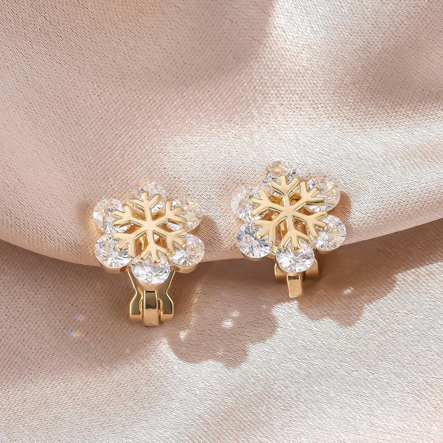 YOQUCOL Snowflake Shape Clip On Stud Earrings Snow Cubic Zirconia Crystal Not Pierced Studs Earrings for Women - Image 6