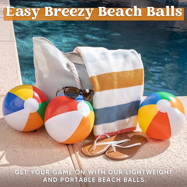 JOYIN JOYIN 12-Pack 12“ Beach Balls - Bulk Classic Beachball Inflatable Swimming Pool Toys for Games Adults Kids Birthday Party Supplies Combo Set, Rainbow Color Blow Up Luau Decorations Favors Gifts (12") in use