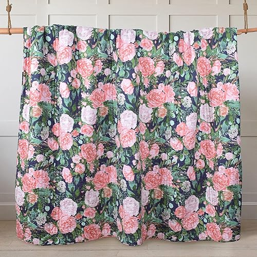 Miniatura 3 de Juego de edredón King de 3 piezas, colcha reversible acolchada 100% algodón con fundas, hermoso patrón floral para todas las estaciones (rosa y