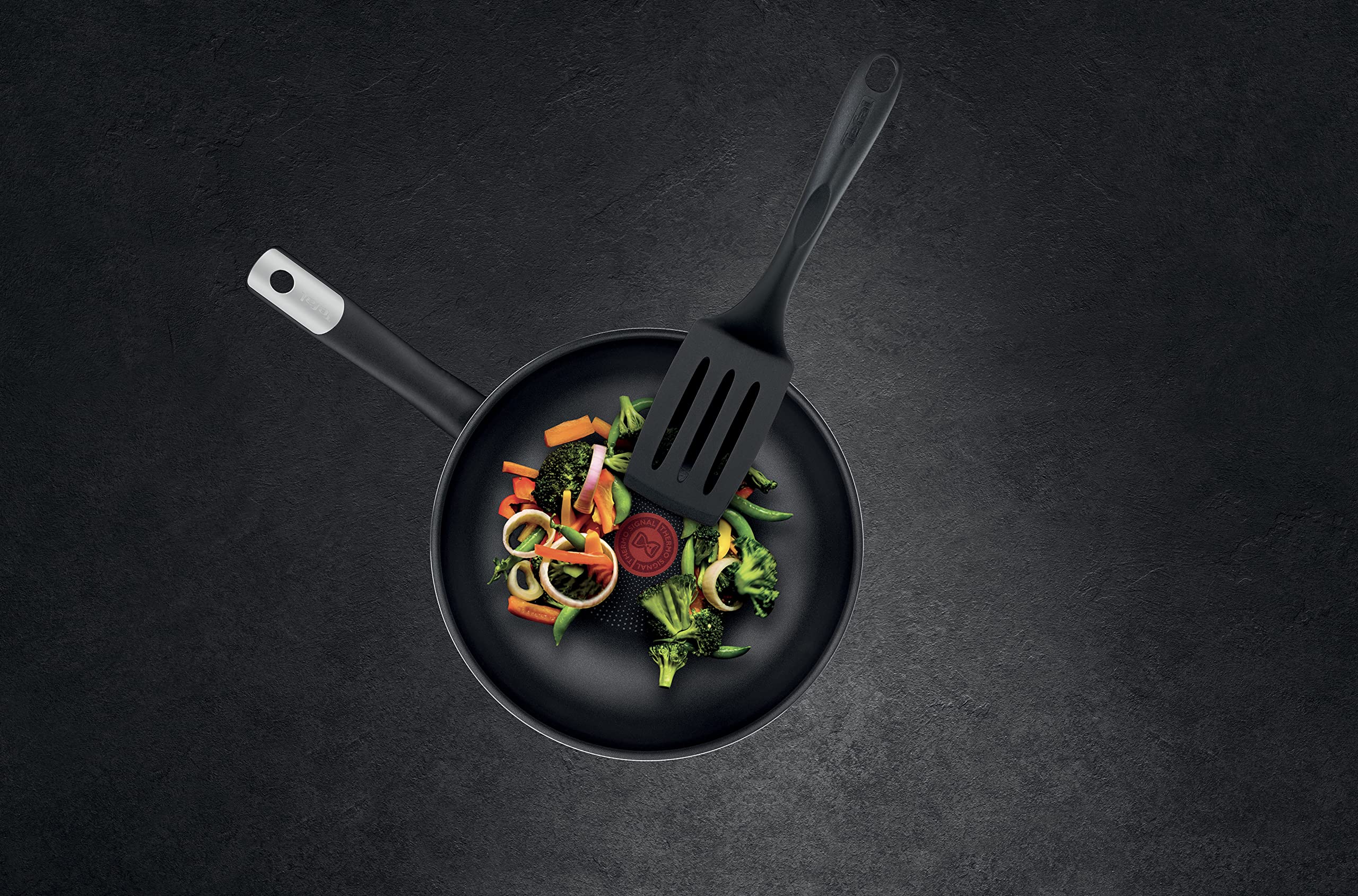 Tefal C38819 Hard Titanium Essential Wok Pan 28 cm | Revestimiento antiadherente con partículas de titanio | Indicador térmico de temperatura | Apto para lavavajillas | Fabricado en Francia | Negro