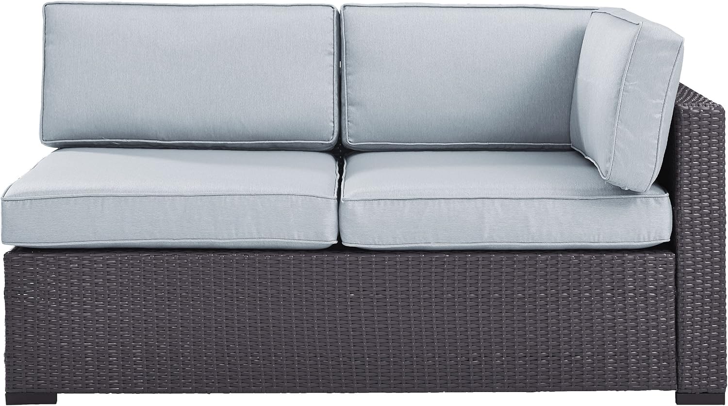 Crosley Furniture Biscayne Outdoor Sectional Loveseat, 2-Person Wicker Patio Couch for Deck, Backyard, Brown with Mist Cushions