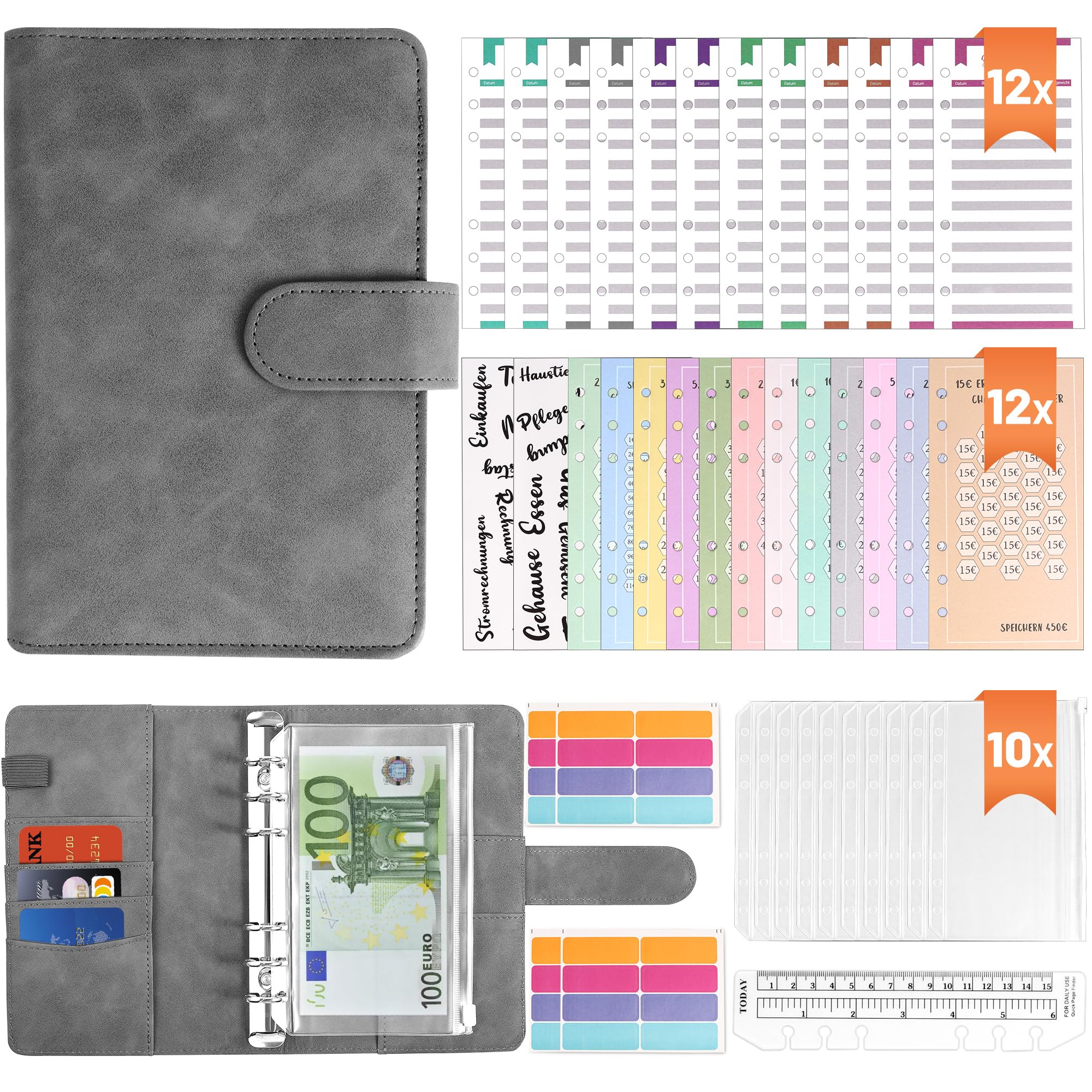 Planificateur Budget en Cuir A6 avec 10 Enveloppes et 24 Feuilles, Carnet Budget pour Maison, Bureau