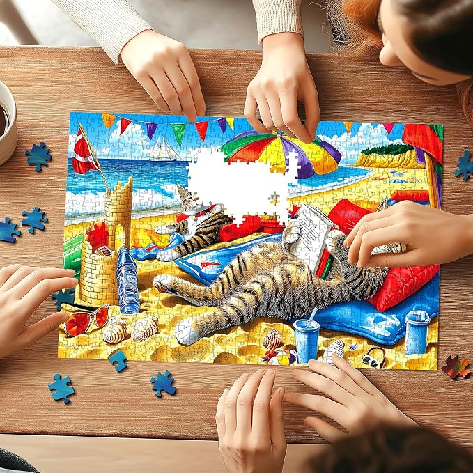Puzzle de 1000 piezas escena de gatos en la playa miniatura 6